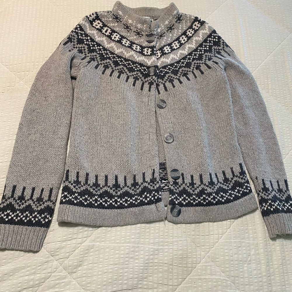 Cambridge Dry Goods Fair Isle/Nordic geometric pattern wool blend cardigan M